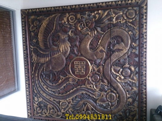 ไม้แกะสลัก หงษ์คู่มังกร