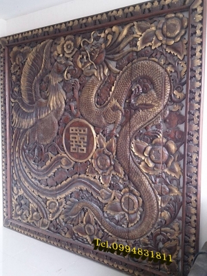 ไม้แกะสลัก หงษ์คู่มังกร