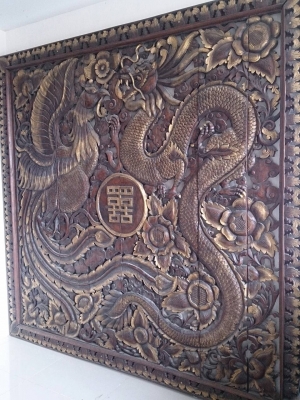 ไม้แกะสลัก หงษ์คู่มังกร