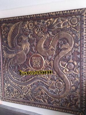 ไม้แกะสลัก หงษ์คู่มังกร