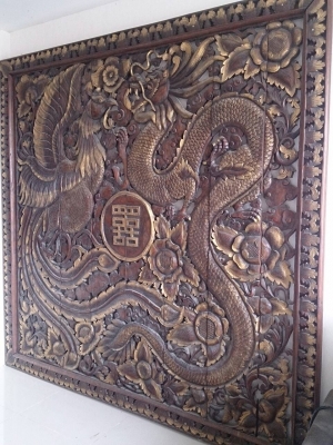 ไม้แกะสลัก หงษ์คู่มังกร