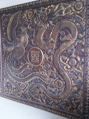 ไม้แกะสลัก หงษ์คู่มังกร