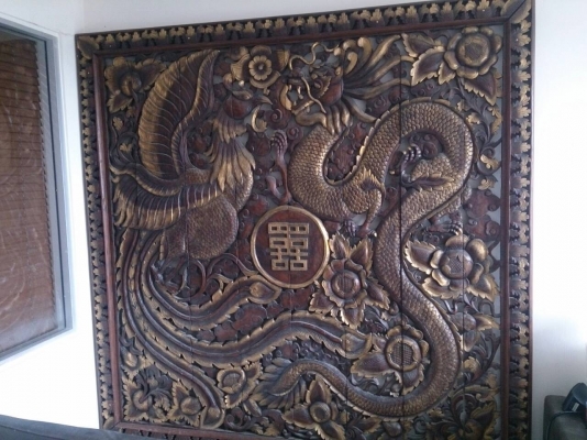 ไม้แกะสลัก หงษ์คู่มังกร