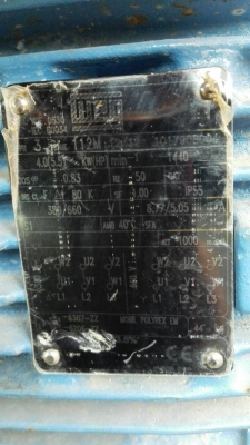 ******** Sold Out!! ******* มอเตอร์ WEG ขนาด 5.5 HP. 380V. 1450 RPM.เป็นของใหม่แกะลัง มี 5 ลูก.เหมามีราคาพิเศษครับ!!