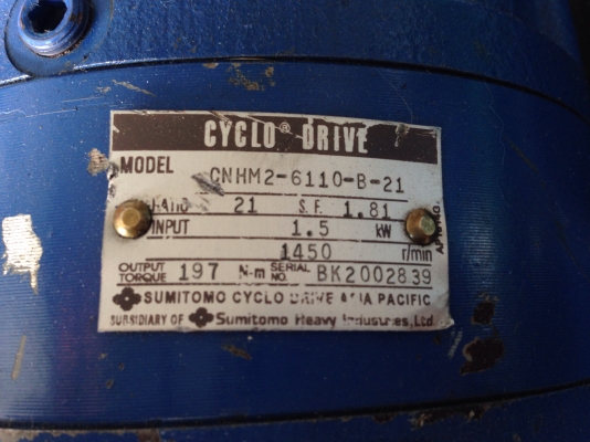 ขายมอเตอร์เกียร์ Cycro drive Sumitomo 2HP. 380V อัตราทด 1:21มีระบบเบรคในตัว สภาพสวยมาก วิ่งนิ่ม พร้อมใช้งาน (เหลือ 1 ตัวครับ)