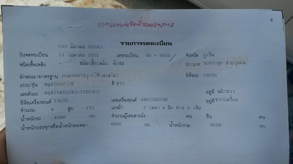 รถบรรทุก 6 ล้อ ISUZU  ELF รุ่น NQR75RY526 175 แรงม้า ปีจดทะเบียน 2551