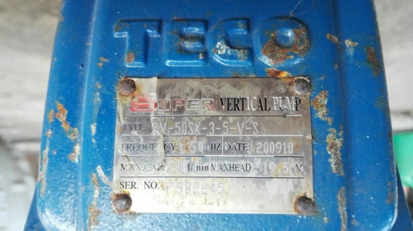 Sale>> ปั้มน้ำหอยโข่งสแตนเลส TECO 3 HP. 380V. 2850 RPM. ใบพัดทองเหลือง สภาพสวยสดใหม่ 089-2499-123(Line)