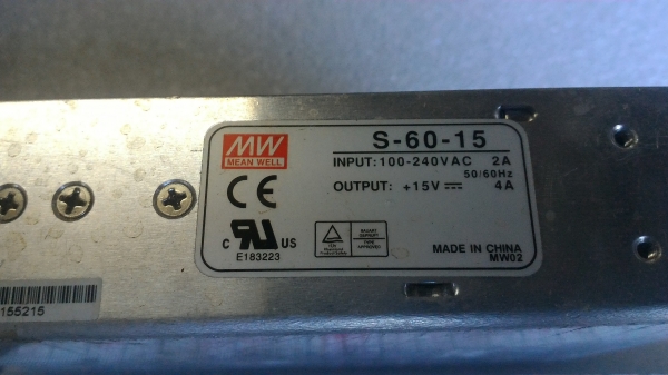 เพาเวอร์ซัพพลาย จ่ายไฟ 15 V. กระแสที่ 4 A. INPUT 100 - 240 V.