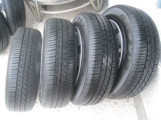 ขายกะทะล้อ  nissan march 14" 4/100 (ชุดที่1)+ฝาครอบ+ยางปี12(081-3747940)