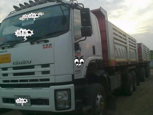 ISUZU DECA FXZ 360 HP EURO2 ปลายปี 52 รถพ่วงแม่+ลูก กระบะดั๊มพ์เหล็กสามมิตรลอนเฉียงทั้งแม่ทั้งลูกสวยจัด ลูก 3 คานดั๊มพ์ยาว 6.80 เมตร เครื่องแน่นดีไม่มีเยิ้ม ภายในสวยครบ เครื่องเสียง แอร์ พ.เพาเวอร์ ก.ไฟฟ้า เบรคทริ๊ปฟี้ ช่วงล่างยางสภาพดีโดยรวมประมาณ 80\% พร