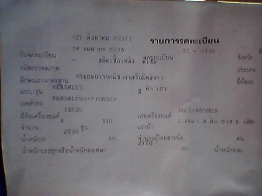 รถบรรทุก 6 ล้อ ISUZU NKR  เครื่อง 110 แรงม้า ปีจดทะเบียน 2538