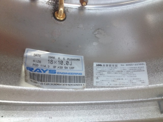 ล้อเเท้ RAYS หมุดทองขอบ18หน้า9หลัง10อ๊อฟ37กับ39 5รู114สีเดิมยุ่นสภาพสวย