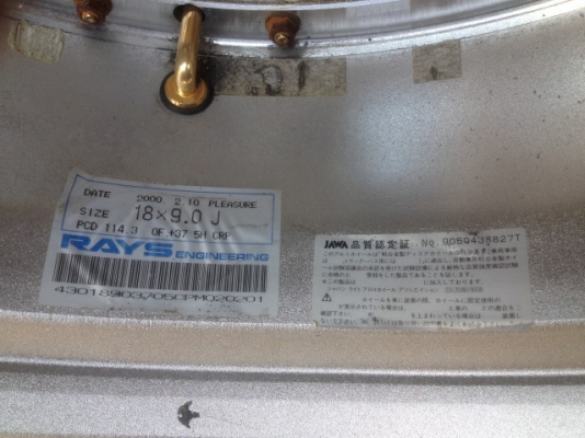 ล้อเเท้ RAYS หมุดทองขอบ18หน้า9หลัง10อ๊อฟ37กับ39 5รู114สีเดิมยุ่นสภาพสวย