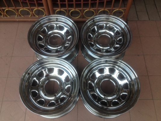 ล้อ อเมกาเเท้ขอบ15กว้าง7นิ้ว6รู139 โครมเมียมเดิมๆเงาวิ้งสภาพสวยๆเดิมๆญี่ปุ่น