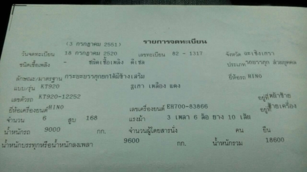 ขายราคา 455,000บ ต่อรองได้ ฮีโน่ KT 920 EH700-168โบว์ 1เพา ดั้มสวยกริบ สภาพดีพร้อมใช้งาน แจ้งลงเล่มแล้ว ภาษีไม่ขาด ทะเบียนพร้อมโอน ขายราคา 455,000บ ต่อรองได้ ฮีโน่ KT 920 EH700-168โบว์ 1เพา ดั้มสวยกริบ สภาพดีพร้อมใช้งาน แจ้งลงเล่มแล้ว ภาษีไม่ขาด ทะเบียนพร้อมโอน