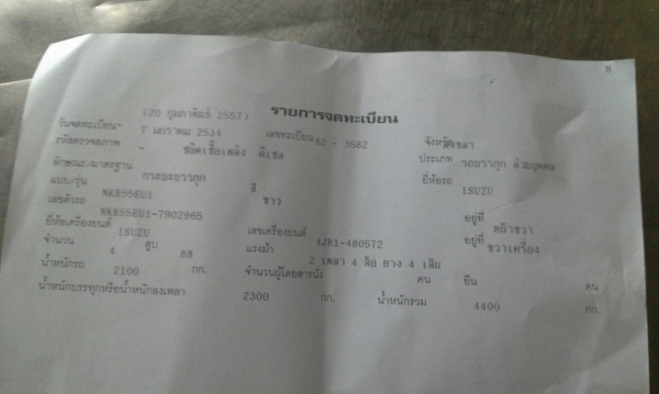 ISUZU NKR55EU1  เครื่อง 88 แรงม้า ปีจดทะเบียน 2534 กระบะยาว 3 เมตร