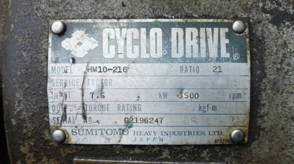 ****** Sold Out!! ****** มอเตอร์เกียร์ Sumitomo Cyclo Drive 10 HP. 380V. ทด 1:21 ความเร็วรอบ 70 RPM. วิ่งเงียบ พร้อมใช้งาน!!