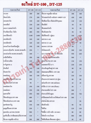 ขายอะไหล่ DT100-DT125 สินค้าใหม่ราคาระบุตามรูปยังไม่รวมค่าจัดส่งคิดตามจริง สนใจติดต่อ (กบรถเก่าแพร่)