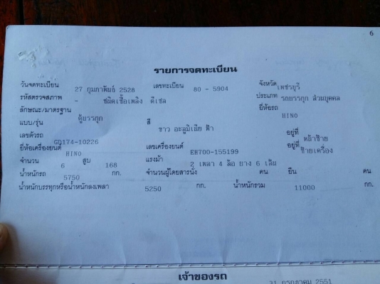 ขายรถ HINO GD174 ตู้บรรทุก เครื่อง EH700 168 แรงม้า  เครื่องดี คัสซีมีช่วงท้ายผุ เกียร์HO 6เกียร์เดินหน้า