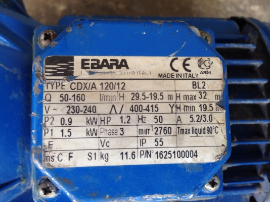 ขายปั้มน้ำหัวสแตนเลส Ebara 1.2HP. 380V สภาพดี วิ่งนิ่มเดิมๆ พร้อมใช้งาน