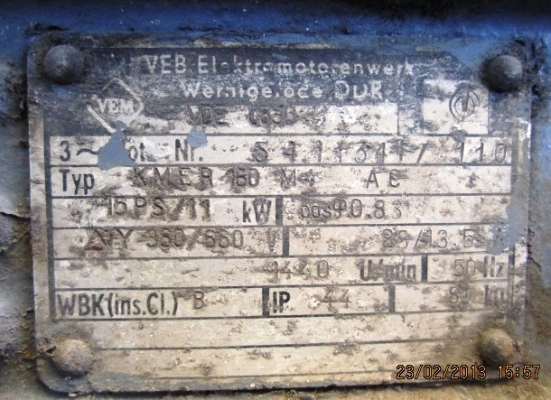 มอเตอร์ไฟฟ้า 3เฟส  15 HP  มอเตอร์ Vem 3 Phase มอเตอร์เยอรมัน VEM รุ่น KMER 160M 11kw.