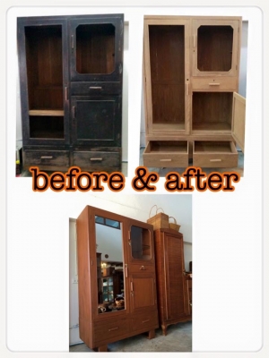 ขายตู้ไม้สักเก่าโบราณ นำมาบูรณะใหม่ สวยงามมากๆ