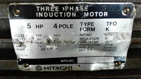 Sell>> มอเตอร์ HITACHI 5 HP. 380V. 1450 RPM. สภาพสวย เดิม ไม่เคยพัน วิ่งเงียบ พร้อมใช้ มี 5 ลูก!!