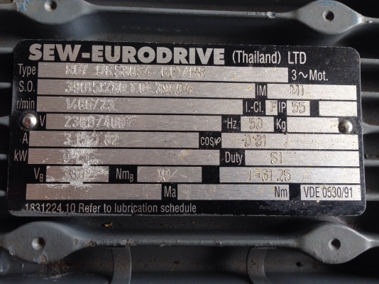 ขายมอเตอร์เกียร์ Sew eurodrive 1HP. 380V อัตราทด 1:60 เพลาออกประมาณ 23 รอบต่อนาที มีระบบเบรคในตัว สภาพสวย วิ่งนิ่ม พร้อมใช้งาน มี 2 ตัวครับ ขายมอเตอร์เกียร์ Sew eurodrive 1HP. 380V อัตราทด 1:60 เพลาออกประมาณ 23 รอบต่อนาที มีระบบเบรคในตัว สภาพสวย วิ่งนิ่ม พร้อมใช้งาน มี 2 ตัวครับ