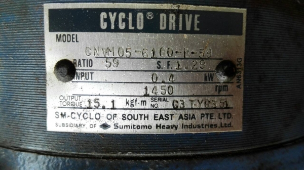 Sell>> มอเตอร์เกียร์หน้าแปลน Sumitomo Cyclo Drive 1/2 HP. 380V. ทด 1:59 ความเร็วรอบ 25 RPM. มาคู่ วิ่งเงียบ พร้อมใช้!!