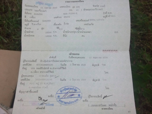 ขายรถแบคโฮ KOMATSU PC200-6 เอกสารเล่มทะเบียน ระไฟเต็ม ราคา 900000