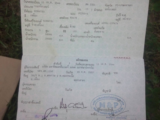 ขายรถแบคโฮ KOMATSU PC200-6 เอกสารเล่มทะเบียน ระไฟเต็ม ราคา 900000