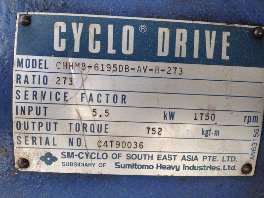 ขายมอเตอร์เกียร Cycro drive Sumitomo 7.5HP. 220V 3สายเก่าญี่ปุ่น อัตราทด 1:274 มีระบบเบรคในตัว สภาพสวย พร้อมใช้งาน