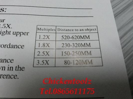 แว่นขยายสวมหัว  มีเลนส์ให้ 4 ขนาด 1.2X , 1.8X , 2.5X , 3.5X มีช่องใส่เลนส์ 2 ช่องเพิ่มอัตราขยายได้ มีไฟ LED 2 ดวง แสงสว่างมาก ไว้ใช้ส่องดูพระ ซ่อมงานอิเลคทรอนิกส์ และอิ่น ๆ