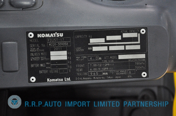 ขายรถโฟล์คลิฟท์มือสอง KOMATSU รุ่น FD25T-17-309058  ราคา 395,000บาท รุ่นใหม่ล่าสุด