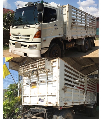 ฝากขาย HINO MEGA 320 ยูโรทู รถพ่วง 18 ล้อ กระบะเหล็กคอกสูง ไม่ดั้ม แม่ยาว 6.20เมตร ลูกพ่วงยาว 6.40เมตร