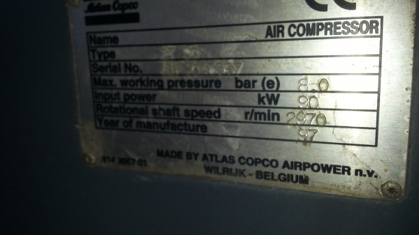ขายปั๊มลม 125 แรงม้า ATLAS พร้อมแอร์ดายเออร์พร้อมถัง 1 ชุด 160,000 บาท