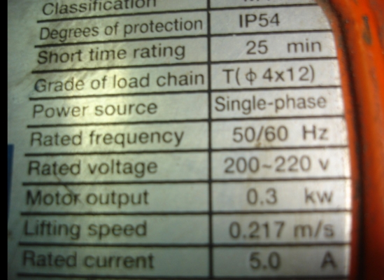 ขายรอกโซ่ไฟฟ้า ตราช้าง ยกได้100kg  ไฟ 220v made in japan