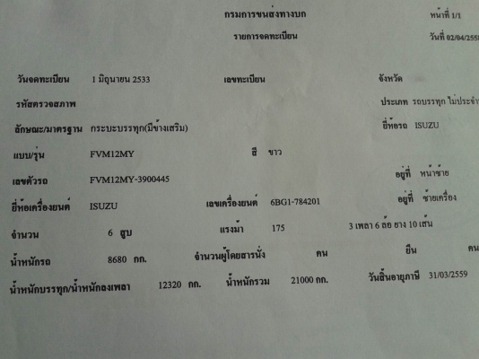 รถอีซูซุ 10 ล้อ หลังถนน FVM 175 แรงม้า.  ปี 33.   สนใจติดต่อ  081 - 6079515