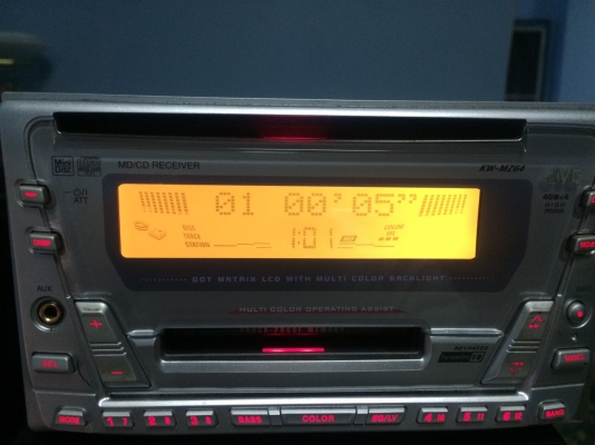 JVC KW-MZ64 CD-RW MD-RW AUX เปลี่ยนสีไฟหน้าจอ ปรีเอ้า1ชุด คุมกล่องCD มือ2 ญี่ปุ่น