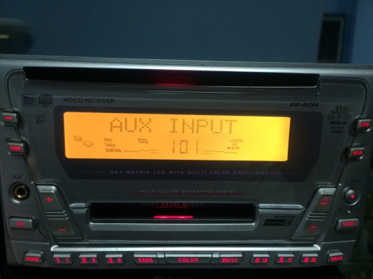 JVC KW-MZ64 CD-RW MD-RW AUX เปลี่ยนสีไฟหน้าจอ ปรีเอ้า1ชุด คุมกล่องCD มือ2 ญี่ปุ่น