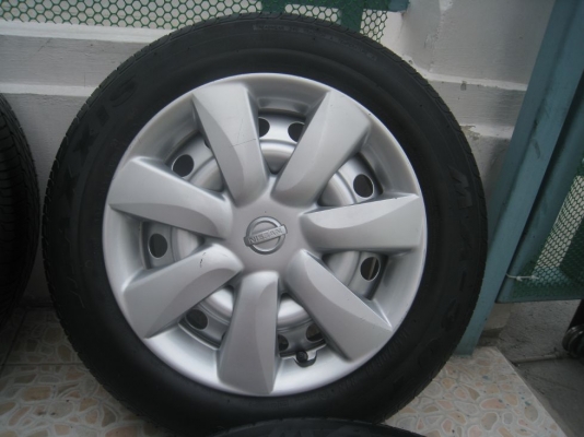 ขายกะทะล้อ nissan march 14" 4/100 (ชุดที่2) +ฝาครอบ+ยางปี12(081-3747940)