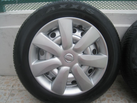ขายกะทะล้อ nissan march 14" 4/100 (ชุดที่2) +ฝาครอบ+ยางปี12(081-3747940)