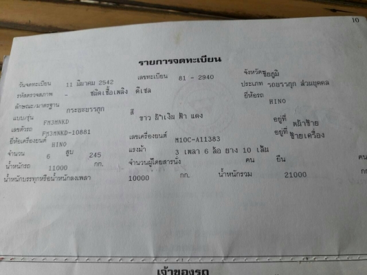 สิบล้อ ฮีโน่ FM3M240ปี42 เครืองเดิมเกียร์เดิม ดั้ม 2เพา สภาพพร้อมใช้ เล่มทะเบียนพร้อมโอน