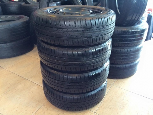 ล้อ15กระทะ+ยาง(#ถอดป้ายแดง*ดอกเพียบๆ ขนแก้มยางยังอยู่ ขาย3,900.฿) ขอบ15"4รู100+ยาง185/60/15 บริสโตน ใส่mitsuก็ได้