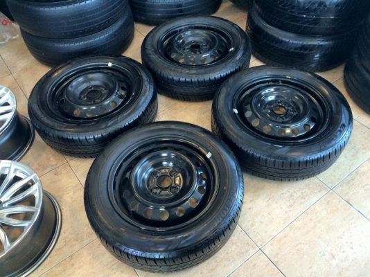 ล้อ15กระทะ+ยาง(#ถอดป้ายแดง*ดอกเพียบๆ ขนแก้มยางยังอยู่ ขาย3,900.฿) ขอบ15"4รู100+ยาง185/60/15 บริสโตน ใส่mitsuก็ได้