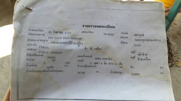 หกล้อ อีซูซึ FTR11L165ห้างแท้ ยาง900 ช่วงยาว 6.50ม สภาพดีหัวบางเดิมพร้อมใช้ ทะเบียนพร้อมโน