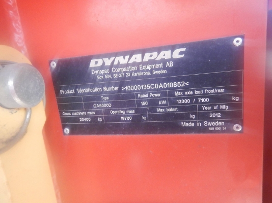 รถบดถนน 2012 DYNAPAC CA6000D Vibratory Roller