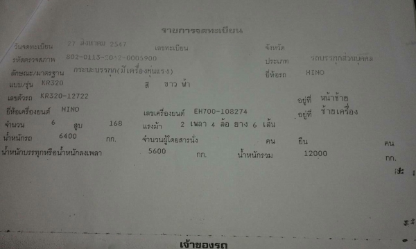 รถฮีโน่ 6 ล้อ KR320 - 168 แรงม้า. ( ติดเครน  3 ตัน. )   สนใจติดต่อ  081 - 6079515