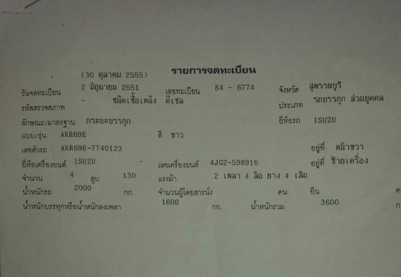 ขาย 285,000บ สี่ล้อ อีซูชุ AKR-69E เครือง 4JG2-130แรง ปี51 แอร์ พ.เวอร์ ช่วงยาว 3.20ม เล่มทะเบียนพร้อมโอน