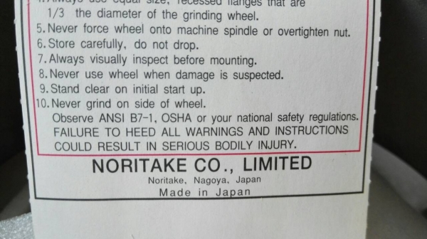 Sell>> หินเจียร NORITAKE(Japan) Grinding Wheel ของใหม่อยู่ในลัง(สเปคตามเพลทในรูป)
